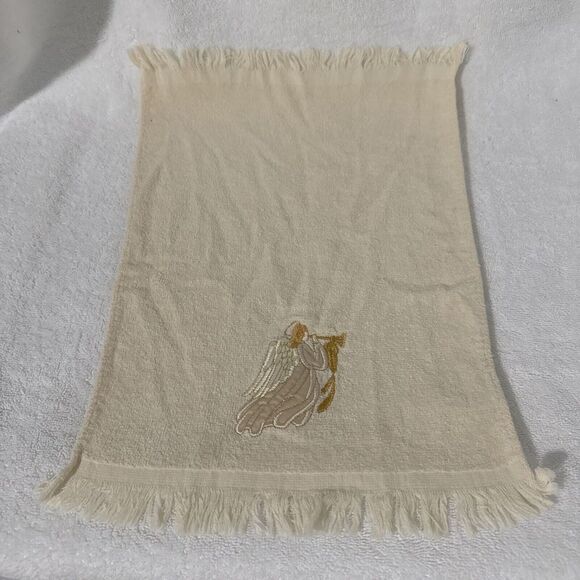 Other - Vintage Hand Embroidered Tea Fingertip Towel Trumpeting‎ Angel